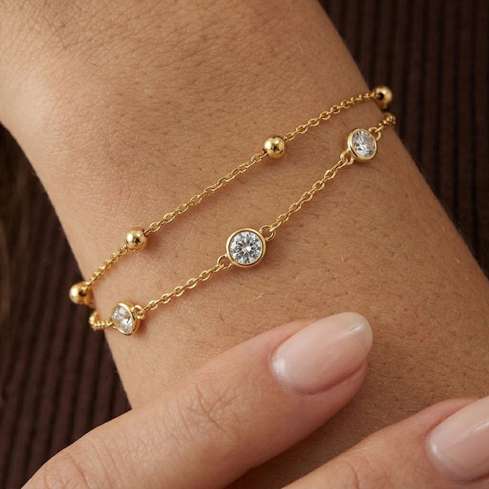 Isella – Dubbelt armband med stenar och små kulor