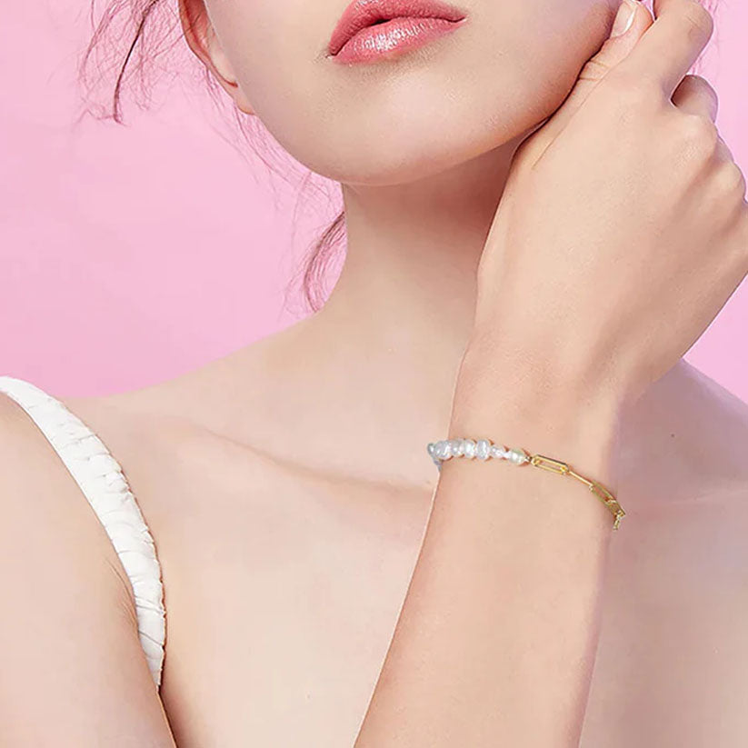 Pärla - Armband med pärlor och ankarkedja