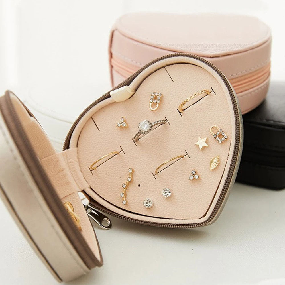 Älsklingsasken - Hjärtformat smyckeskrin i läder med blixtlås