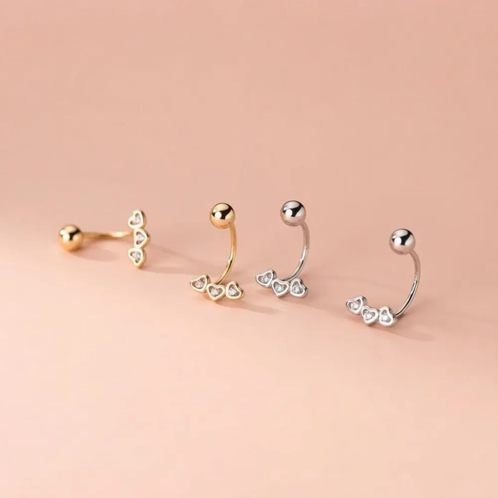Ari örhängen med krokdesign och skruvplopp i guld och silver med hjärtformade berlocker och klara kristaller