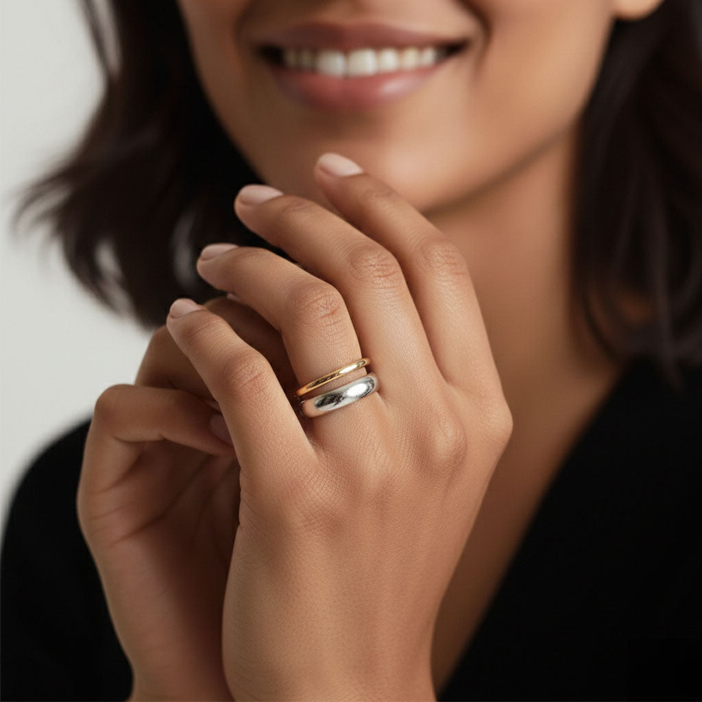 Dual Layer - Justerbar ring i kombinerad silver och guldfärg