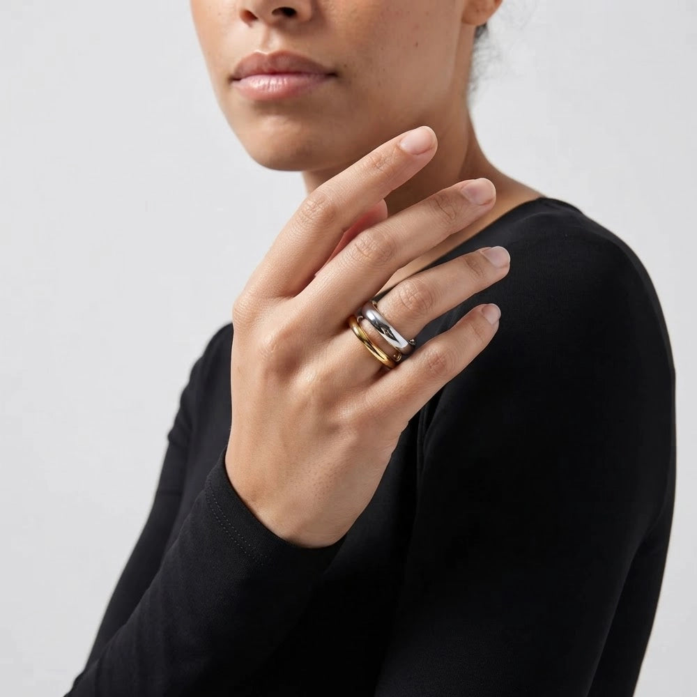 Dual Layer – Justerbar ring i kombinerad silver och guldfärg