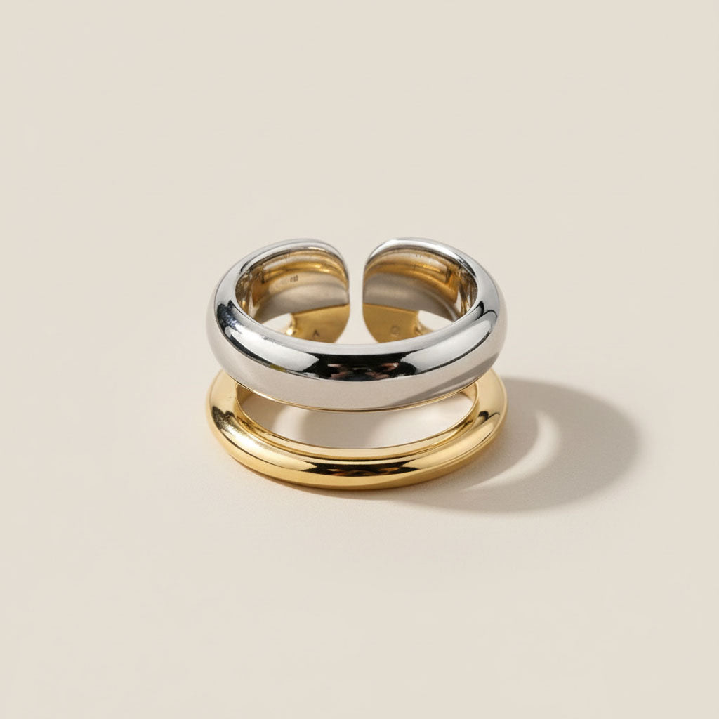 Dual Layer - Justerbar ring i kombinerad silver och guldfärg