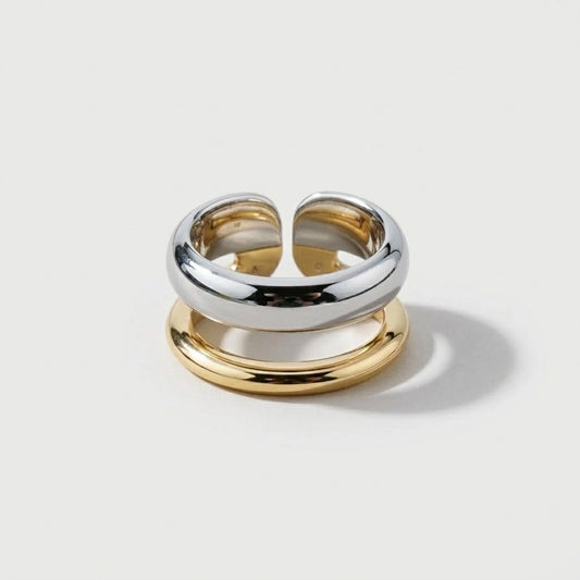 Dual Layer - Justerbar ring i kombinerad silver och guldfärg