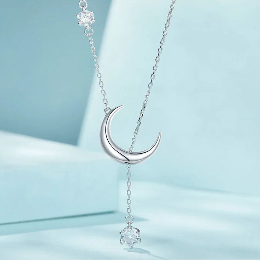 Lune - Halsband med halvmåne och stenar