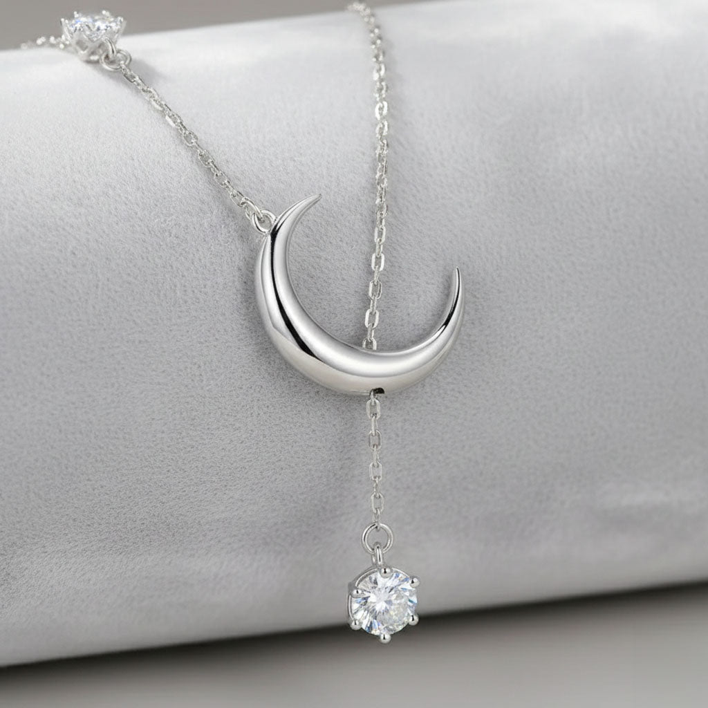 Lune - Halsband med halvmåne och stenar