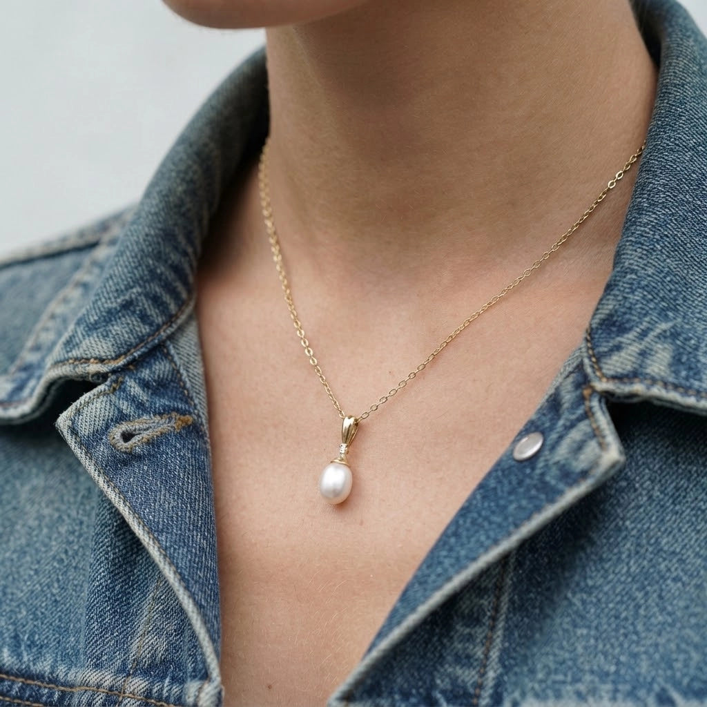 Ophelia – Halsband med pärldroppe och kristall