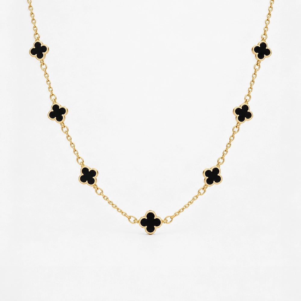 Raven – Halsband med fyrklöverdetaljer och svart onyx